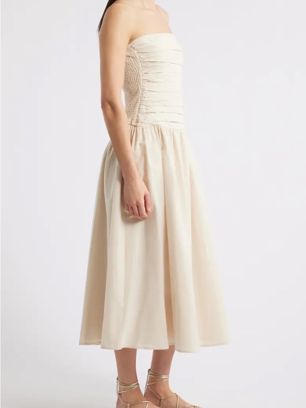 Moon River Strapless Midi Dress in Cream